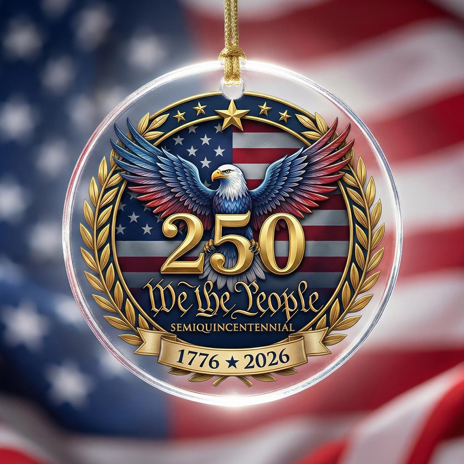 We The People 250th Ornament, Semiquincentennial Eagle Gift, 1776-2026 Patriotic Acrylic Keepsake, USA 250 Years Decor