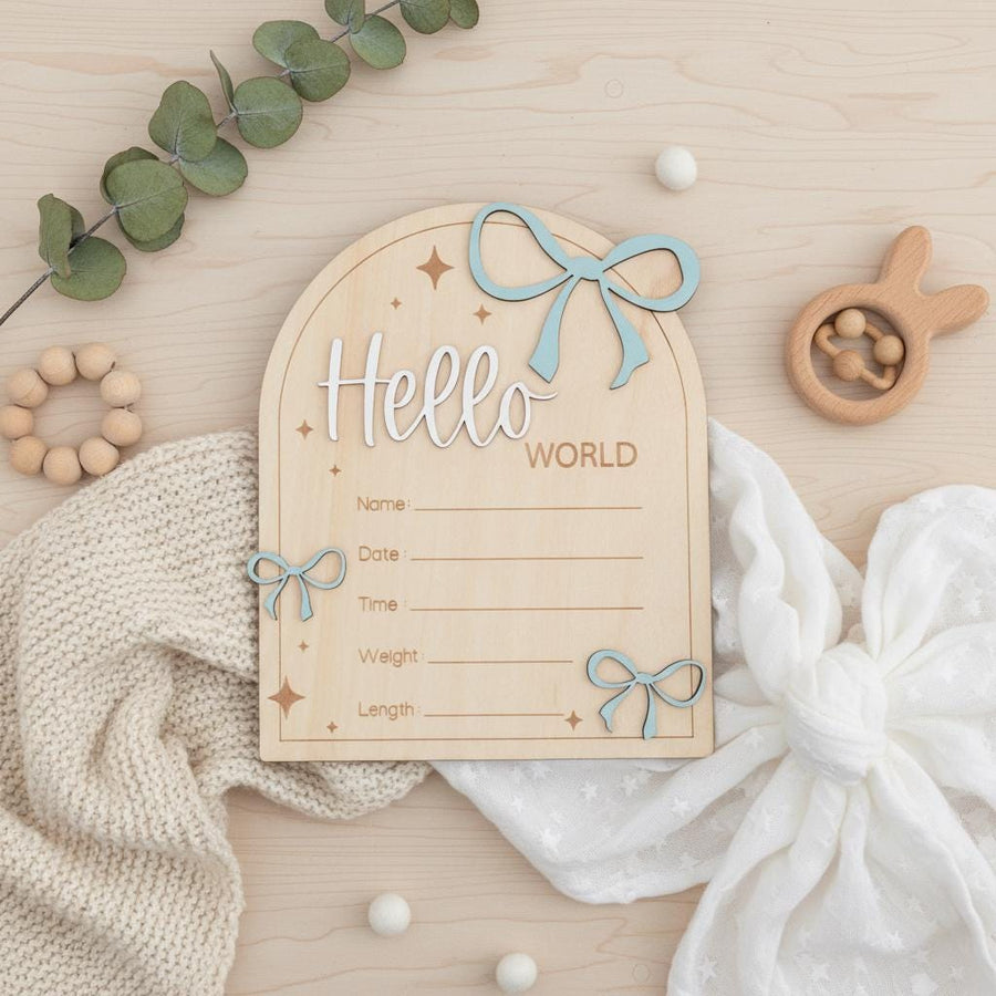 Hello World Wooden Birth Announcement Sign for Newborn Baby Photos