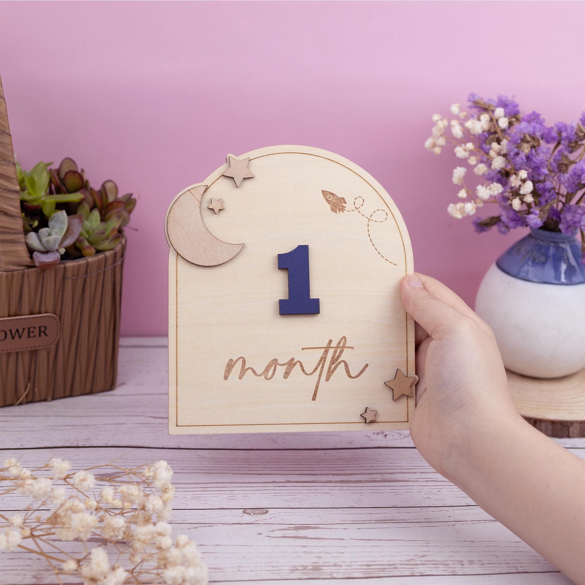 Baby Milestone Sign, Wooden Interchangeable Milestone Card, Baby Monthly Milestone Marker, Gift For Newborn, Baby Shower Gift, Nursery Decor