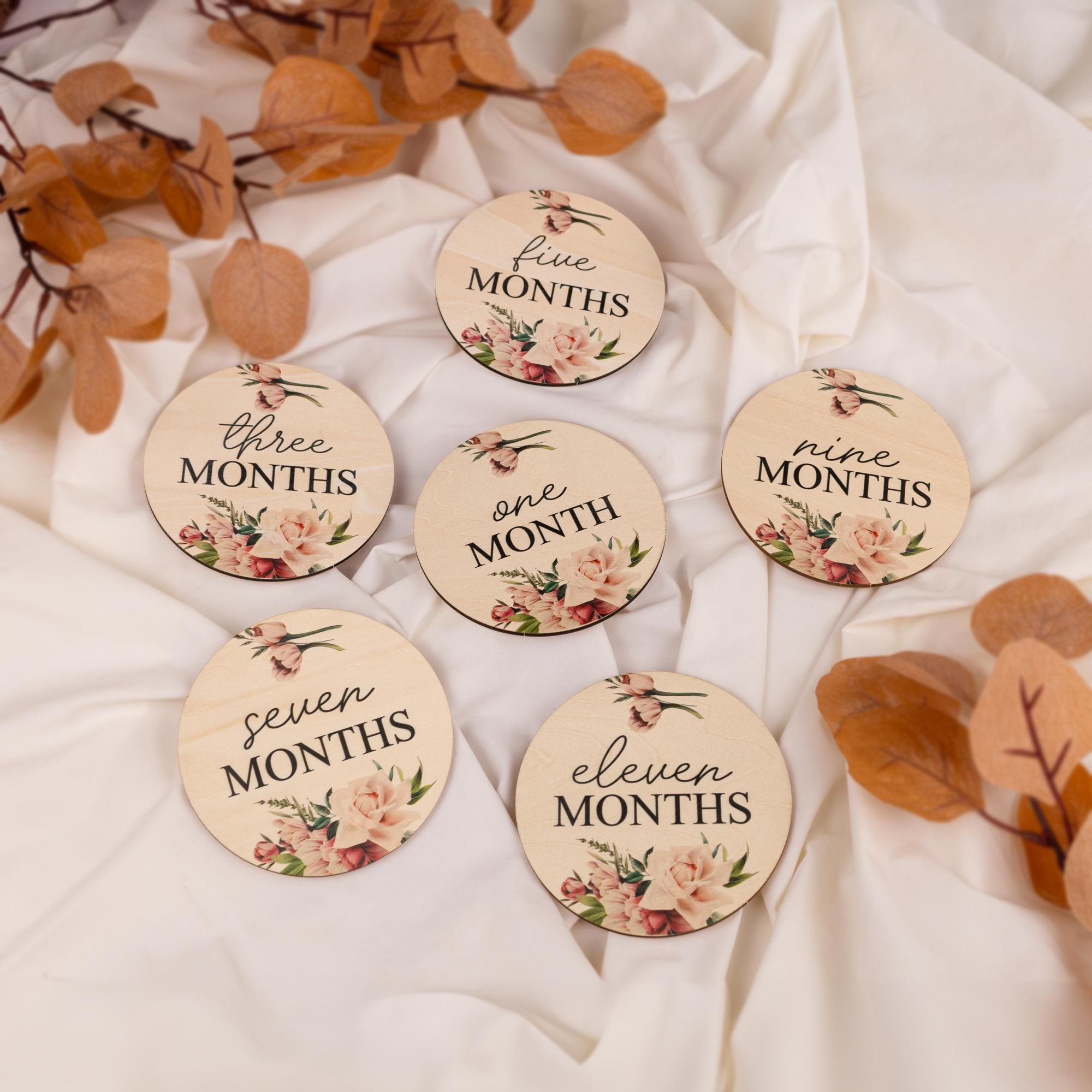 Wooden Baby Milestone Discs Set, Floral Monthly Photo Props For Baby Birl, Baby Shower Gift,Monthly Milestone  Signs,Monthly Signs Baby Girl