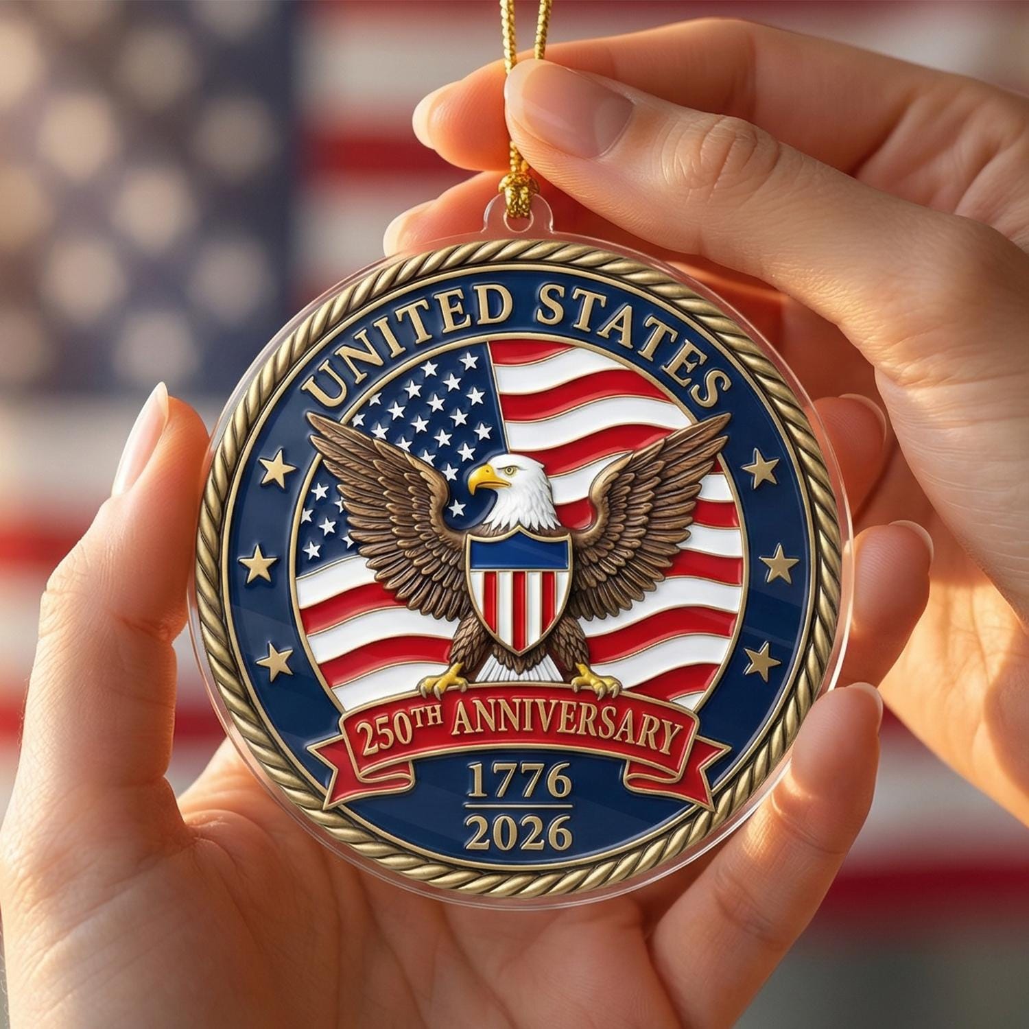 United States 250th Ornament, Semiquincentennial Car Mirror Charm, 1776-2026 Patriotic Eagle Gift, USA Jubilee Coin Decor