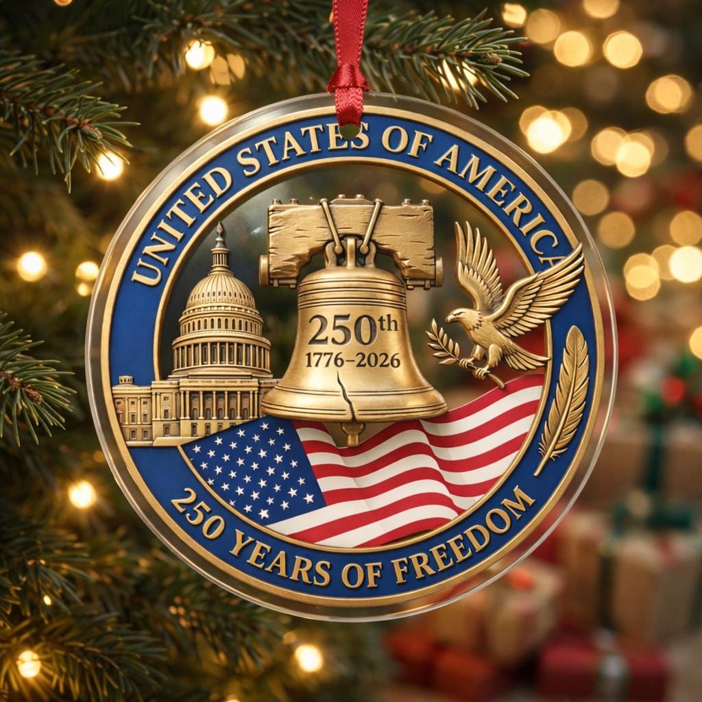 America 250th Ornament, Semiquincentennial Patriotic Bow Gift, 1776-2026 USA Flag Acrylic Keepsake, Stars and Stripes Decor