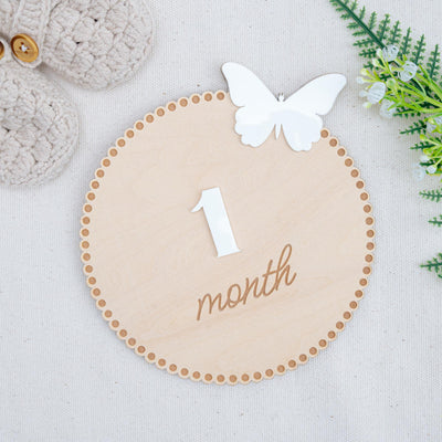 Butterfly Baby Monthly Milestone Sign, 3D Monthly Milestone Discs Infant Pictures, Engraved Wood Monthly Milestone For Girls, Baby Sign