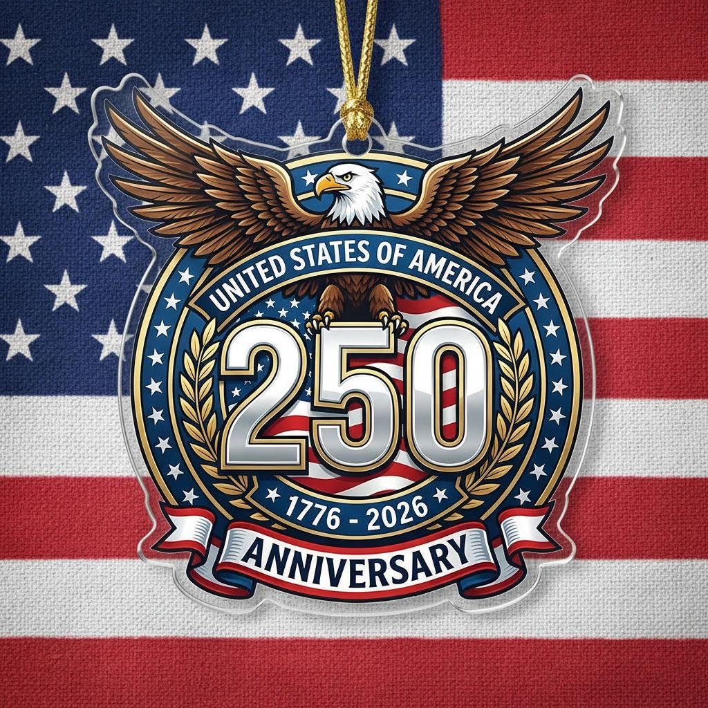 USA 250th Anniversary Ornament, Semiquincentennial Silver Eagle Gift, 1776-2026 Patriotic Acrylic Decor, America Milestone Keepsake