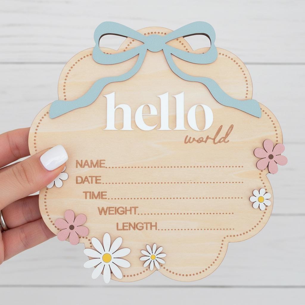 Personalized Wooden Birth Announcement Sign for Newborn Boy Photo
