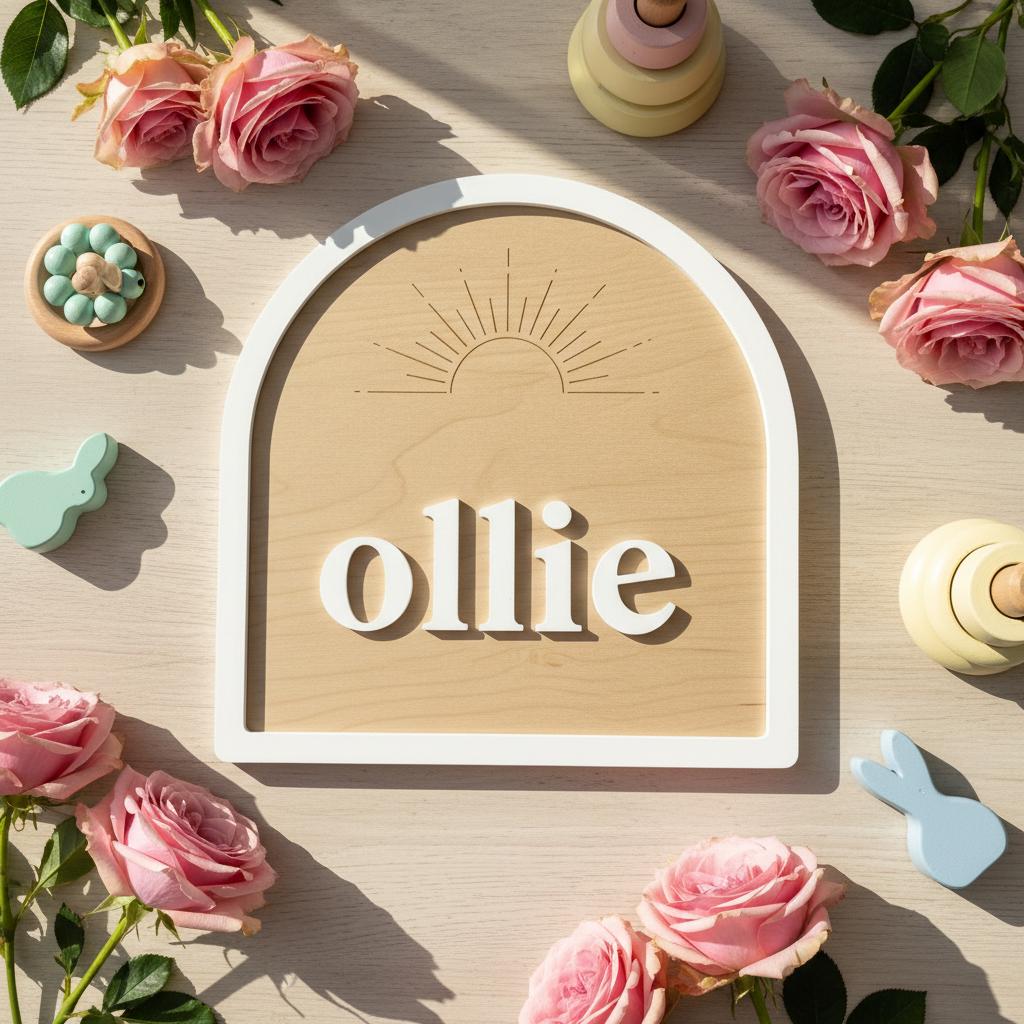 Personalized Baby Name Sign Wooden Nursery Decor, Custom Baby Name Plaque, Modern Arch Nursery Wall Sign Minimalist Baby Room Decor