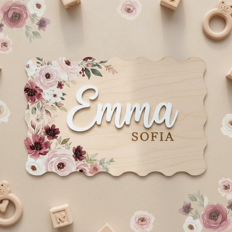 Personalized Floral Wooden Baby Name Sign Nursery Wall Decor