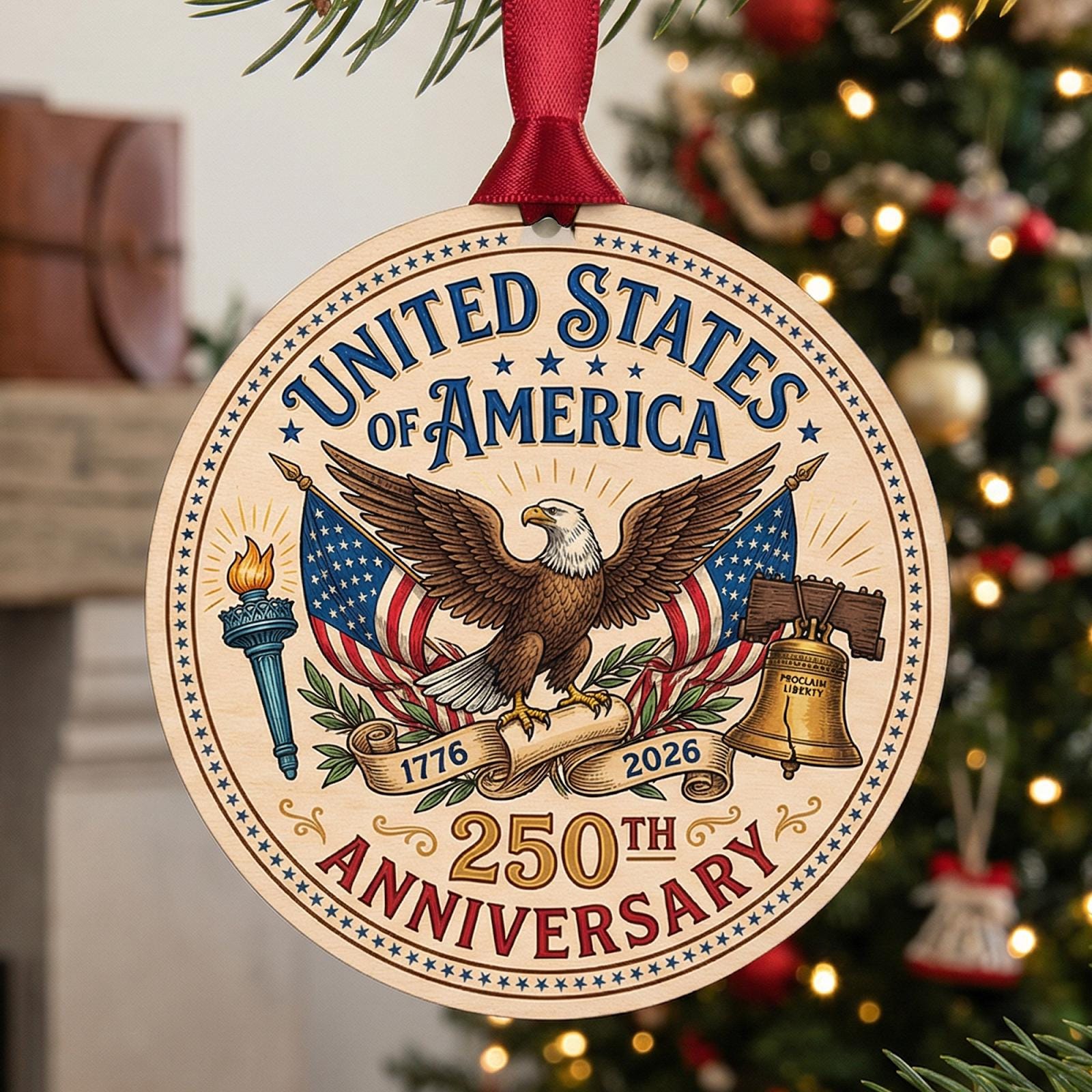 United States 250th Anniversary Ornament, Semiquincentennial Gift, 1776-2026 Liberty Bell Acrylic Keepsake, Patriotic America Decor