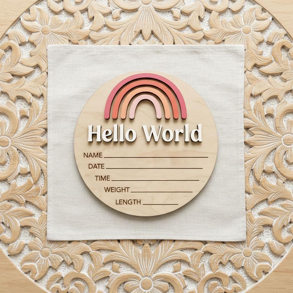 Boho Rainbow Birth Stats Sign | Rainbow Baby Wooden Plaque | 3D Acrylic Hello World Announcement | Floral Girl Nursery Decor