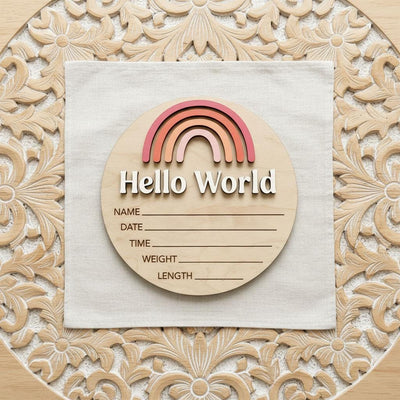 Boho Rainbow Birth Stats Sign | Rainbow Baby Wooden Plaque | 3D Acrylic Hello World Announcement | Floral Girl Nursery Decor