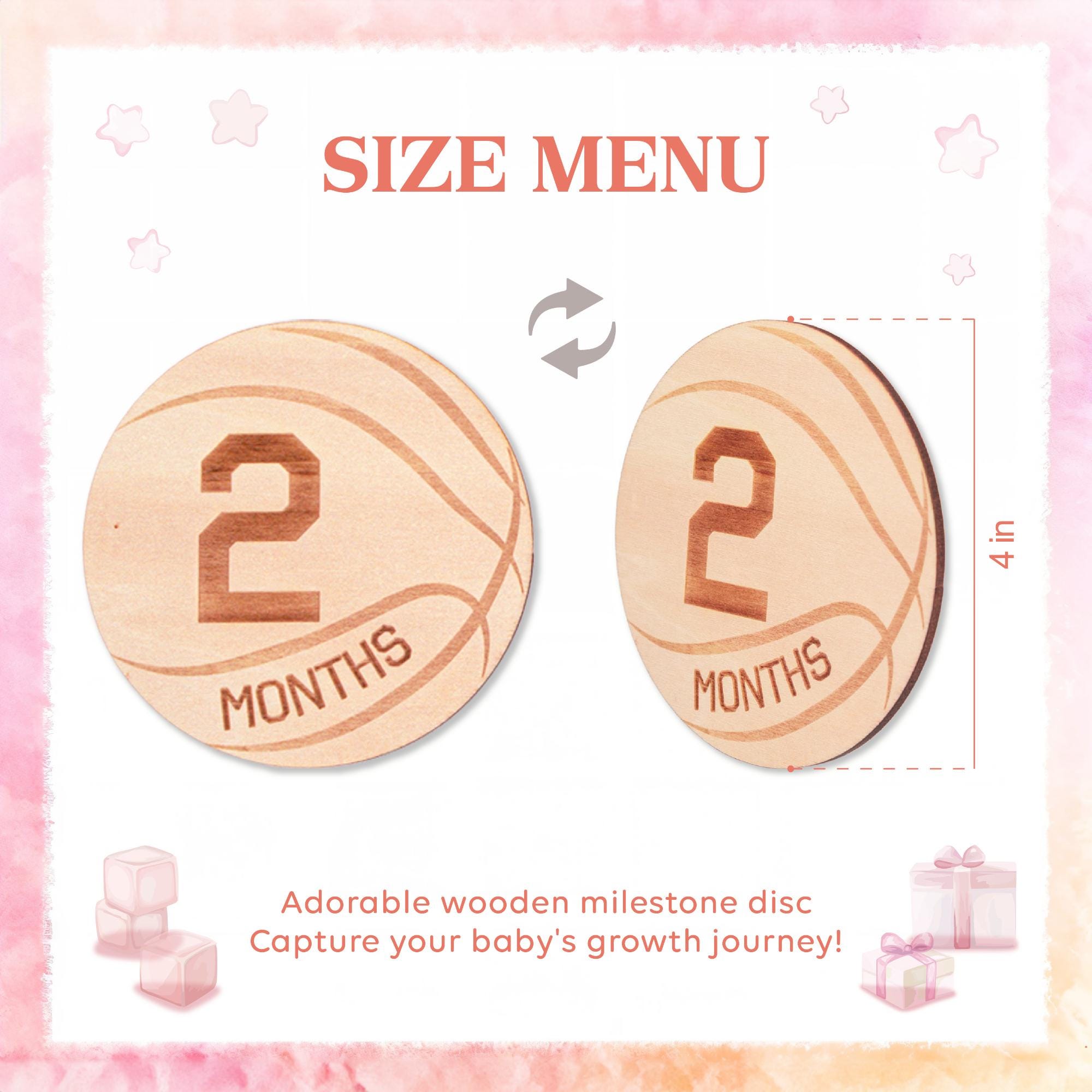Wooden Baby Monthly Milestone Discs Set, Basketball Baby, Engraved Newborn Photo Prop, Baby Shower Keepsake Gift, Gift For Newborn, Baby Boy
