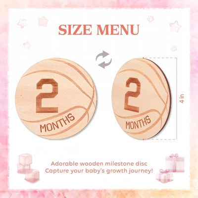 Wooden Baby Monthly Milestone Discs Set, Basketball Baby, Engraved Newborn Photo Prop, Baby Shower Keepsake Gift, Gift For Newborn, Baby Boy