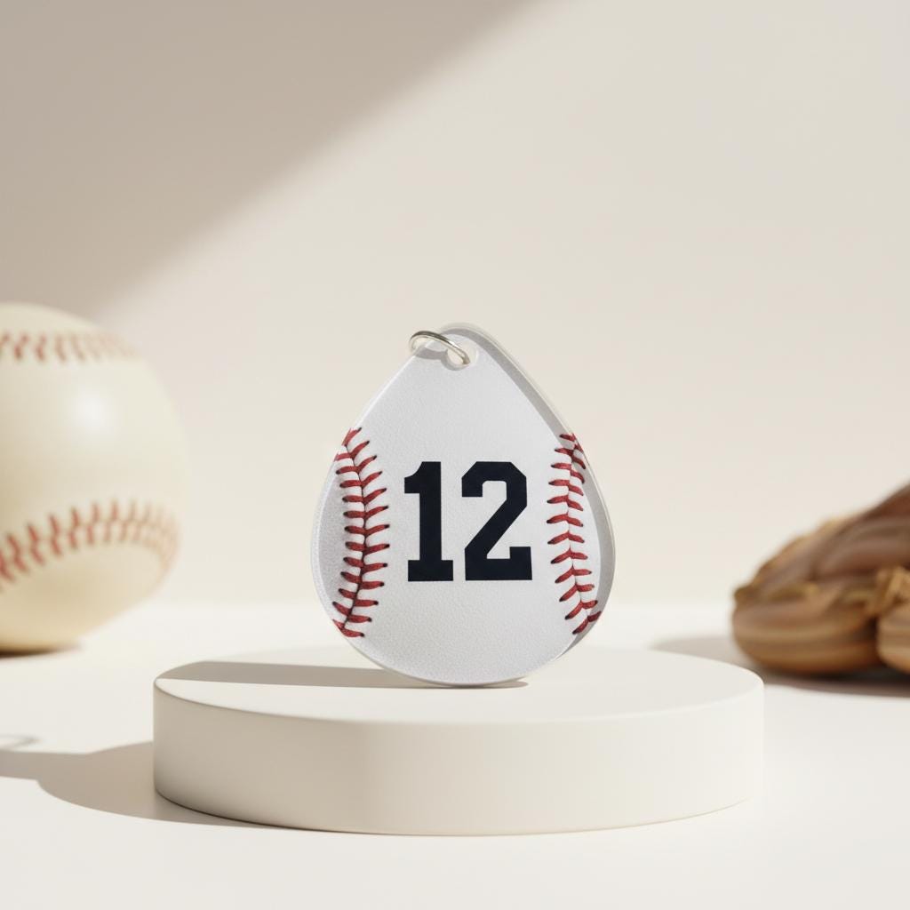 Personalized Baseball Number Keychain, Custom Jersey Number Baseball Keychain, Acrylic Baseball Bag Tag, Baseball Player Gift