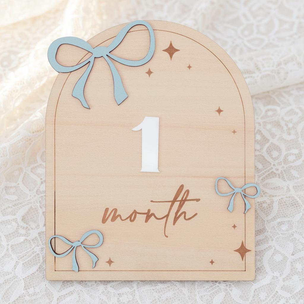 Wooden Baby Milestone Signs 1–12 Months | Monthly Photo Props
