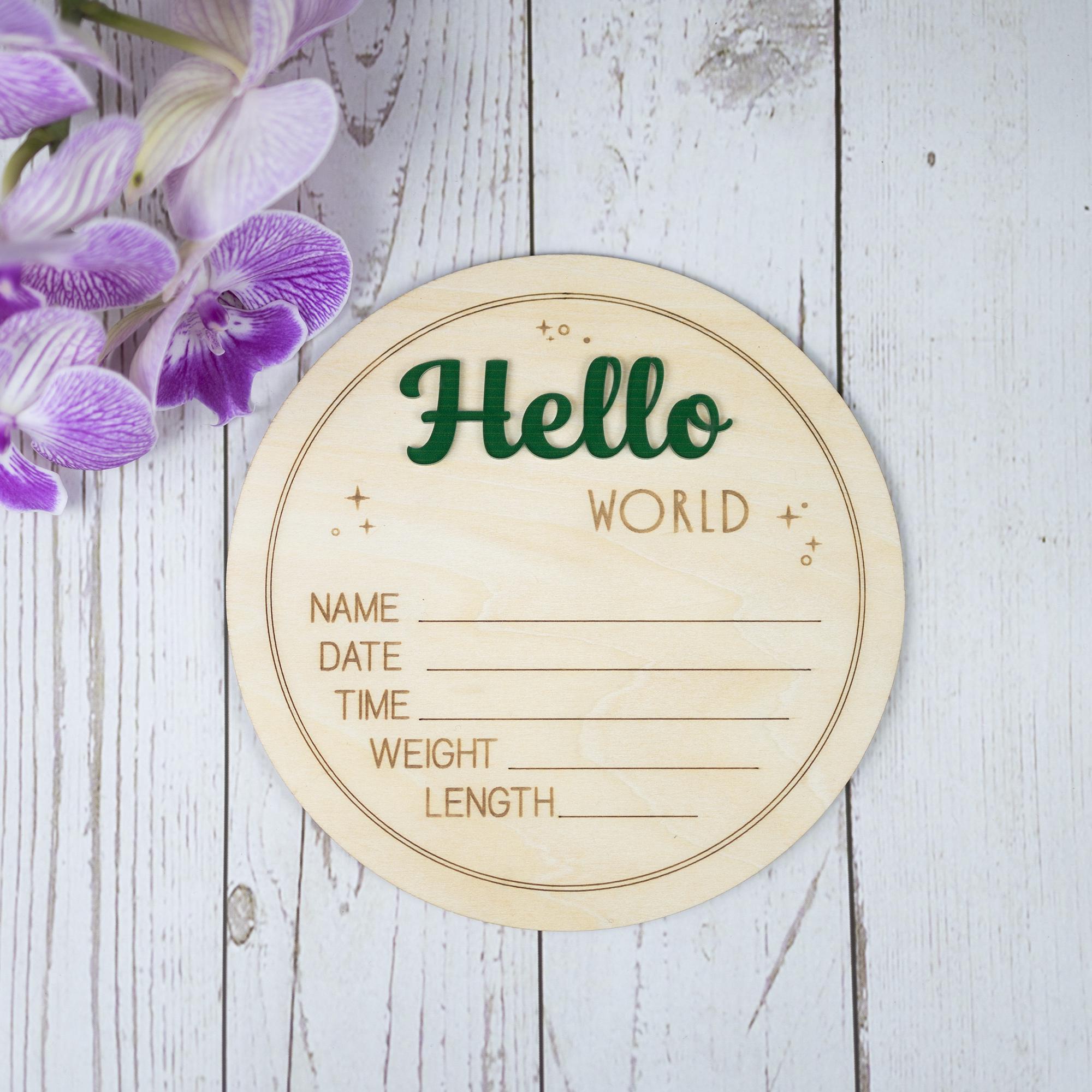 Hello World Baby Stats Plaque, Baby Birth Announcement Sign, Engraved Wood Hello World Sign, Baby Photo Props, Birth Announcement Board