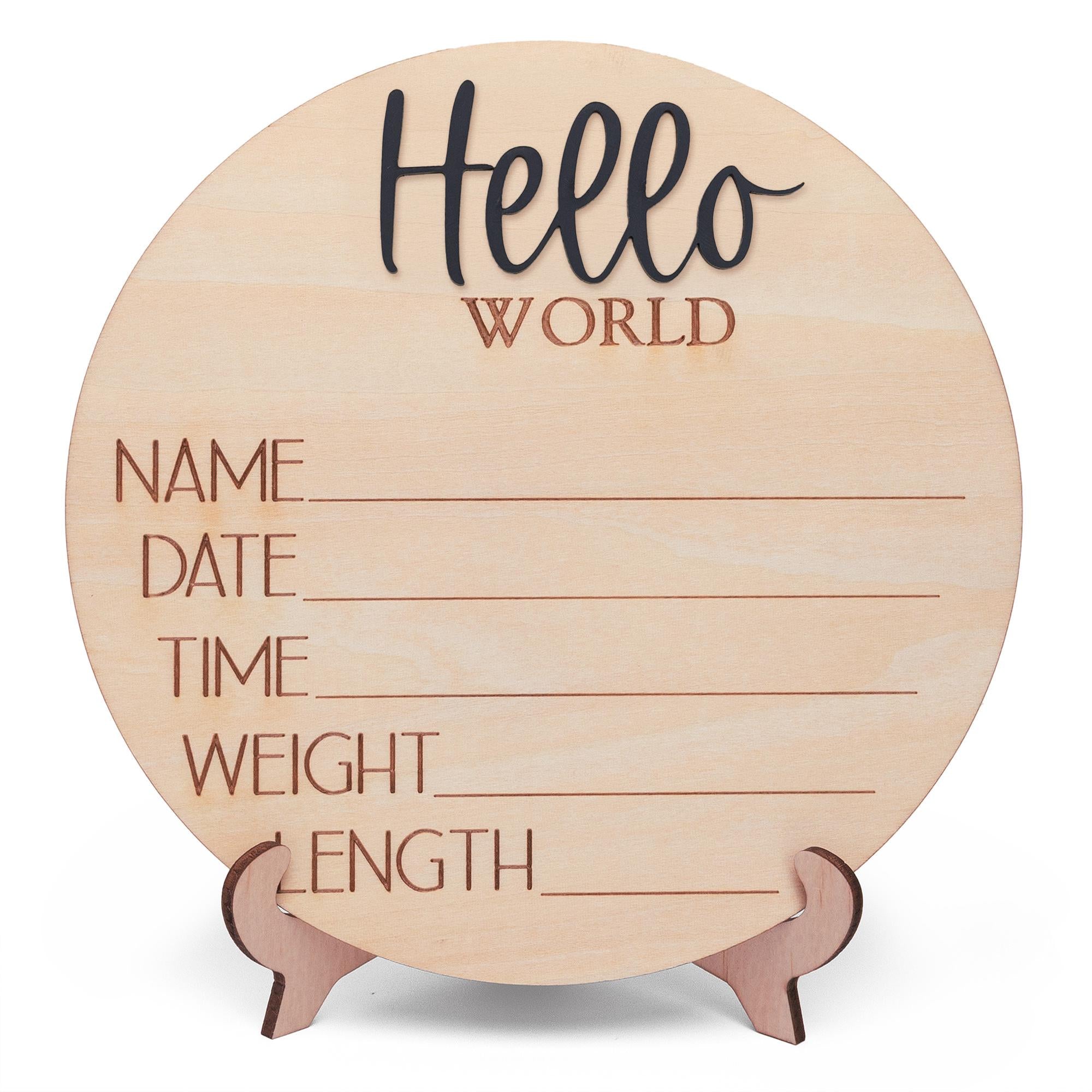 Hello World Baby Announcement Sign Personalized Wooden Keepsake