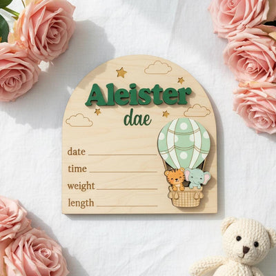 Baby Birth Stats Sign Personalized Wooden Baby Name Sign Balloon Nursery Decor Custom Newborn Announcement Sign Photo Prop