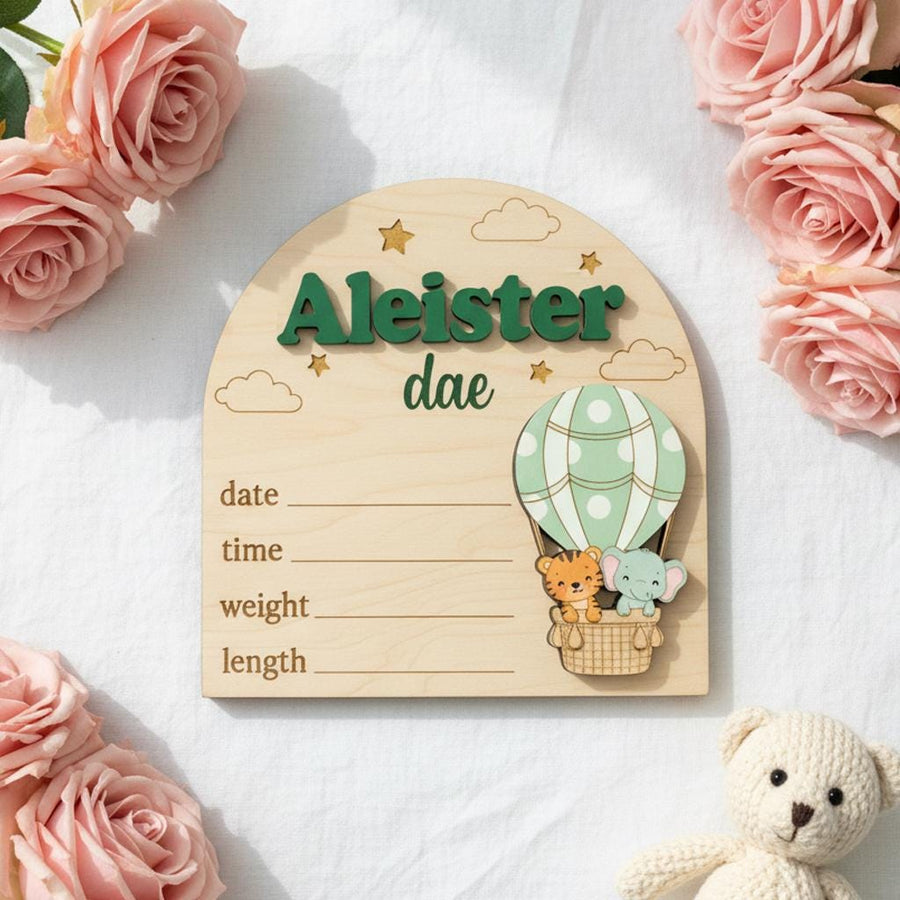 Baby Birth Stats Sign Personalized Wooden Baby Name Sign Balloon Nursery Decor Custom Newborn Announcement Sign Photo Prop