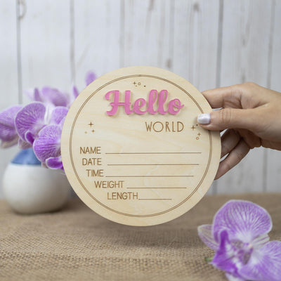 Hello World Baby Stats Plaque, Baby Birth Announcement Sign, Engraved Wood Hello World Sign, Baby Photo Props, Birth Announcement Board