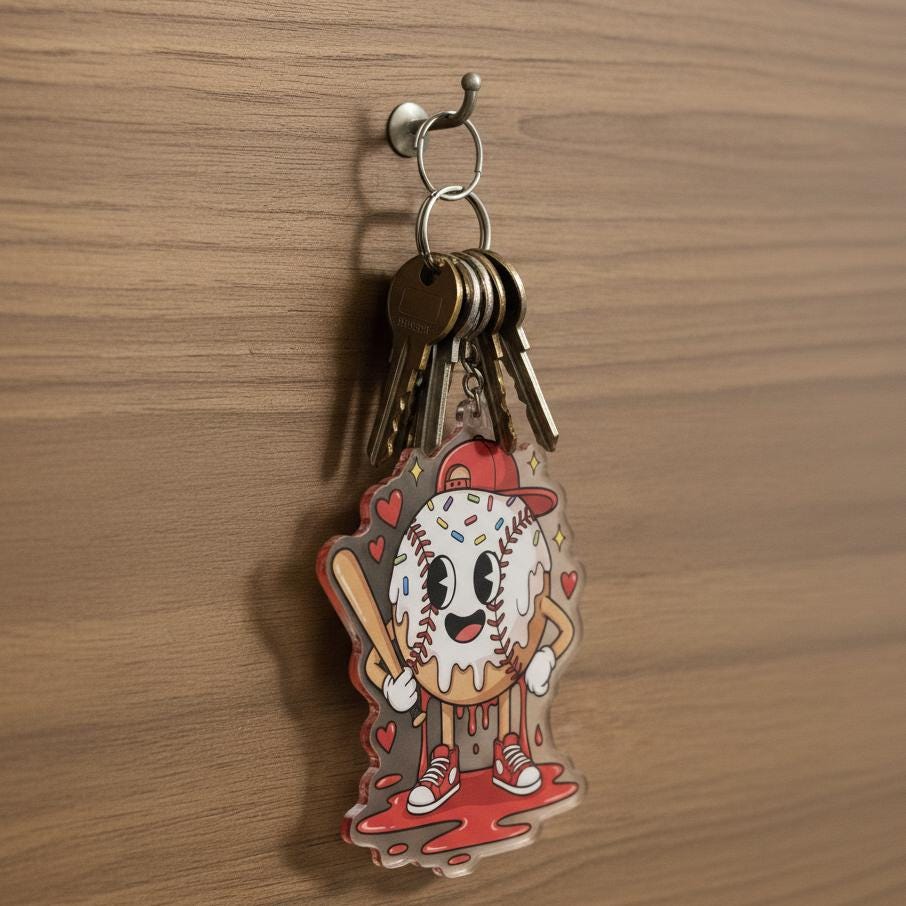 Cute Baseball Keychain, Cartoon Baseball Acrylic Keychain, Baseball Bag Charm, Baseball Player Gift, Little League Gift