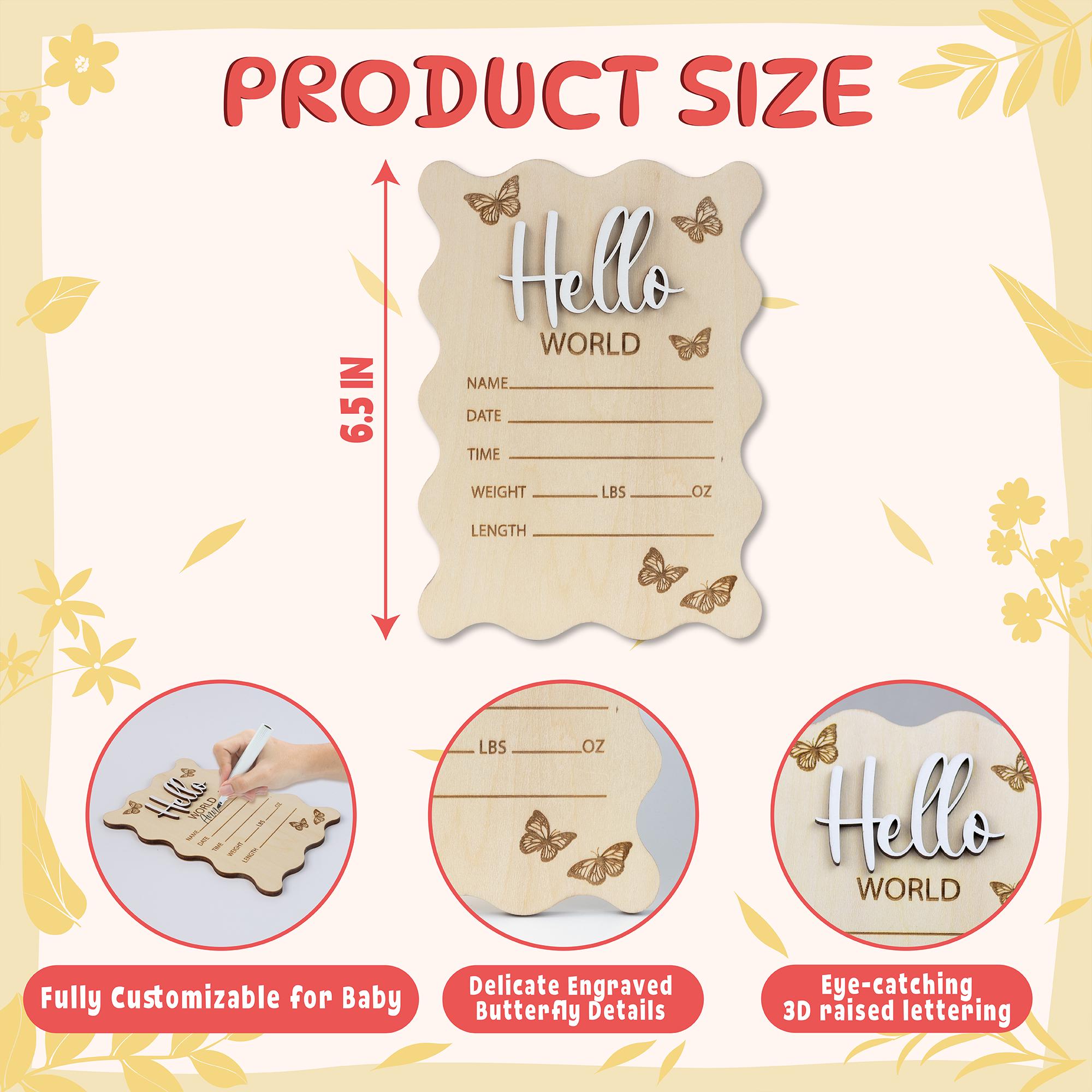 Hello World Sign, Baby Girl Name Sign, Scalloped Border Engraved Birth Announcement, Birth Stats Sign, Baby Keepsake, Birth Stat Sign