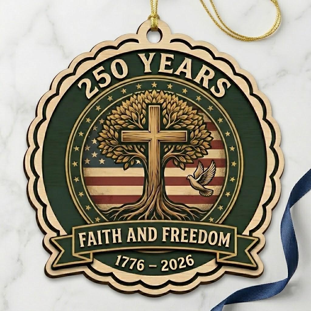 Christian Semiquincentennial Gift 2026 USA 250th Anniversary Ornament Faith And Freedom Cross Wood Decor Patriotic Keepsake