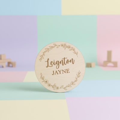 Personalized Wooden Baby Name Plaque, Round Nursery Name Announcement Sign