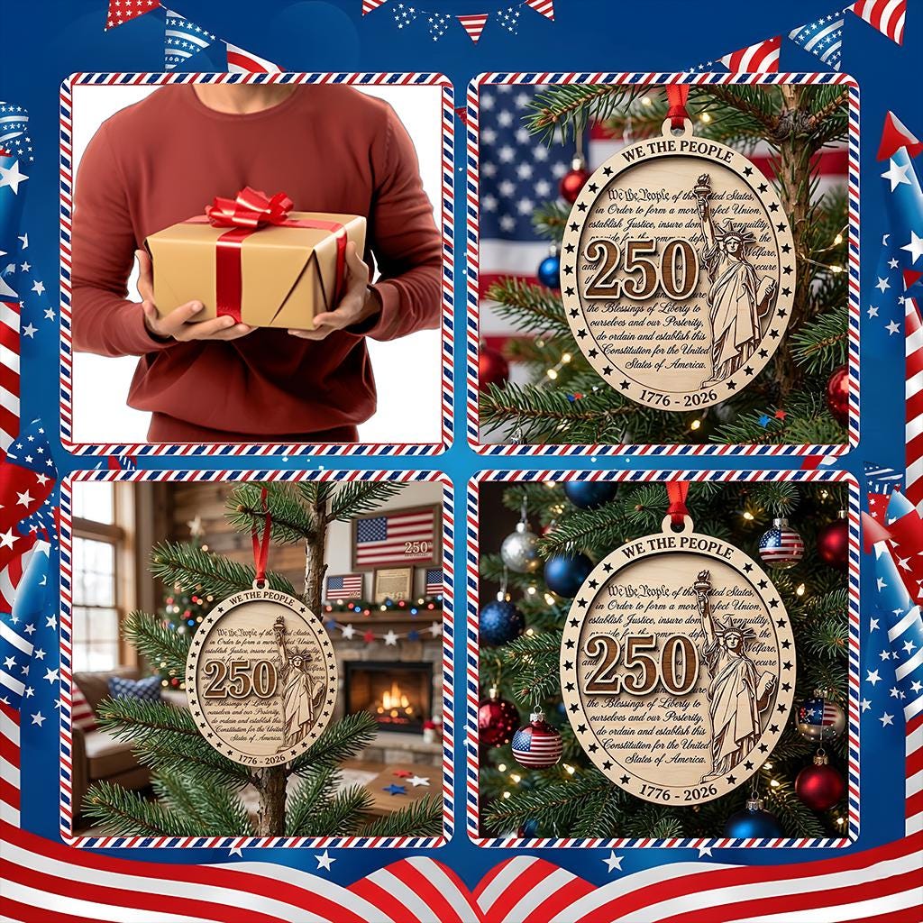 We The People Ornament 2026, 250th Anniversary Constitution Gift, 1776-2026 Statue of Liberty Decor, America 250 Wooden Keepsake