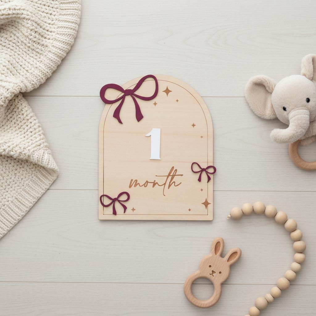 Wooden Baby Milestone Arch Sign with Interchangeable Numbers 1–12