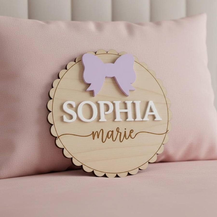 Personalized Wooden Baby Name Sign with Bow, Girl Nursery Name Decor