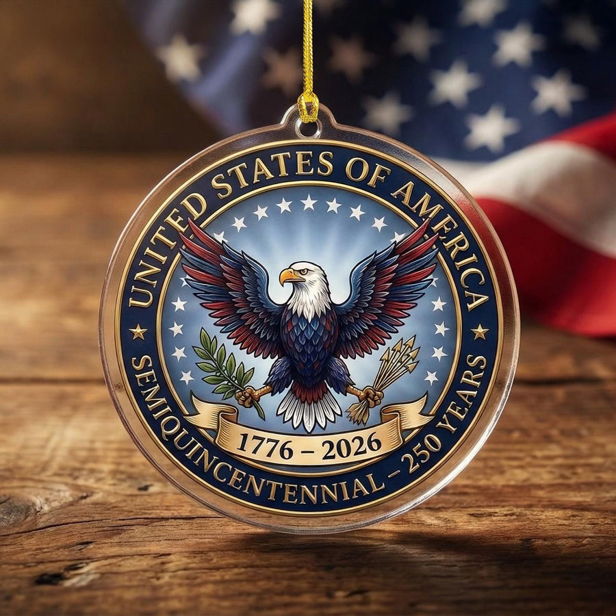 USA 250th Anniversary Semiquincentennial Ornament, 1776-2026 Eagle Seal Keepsake, Patriotic American Pride Gift, 250 Years Decor