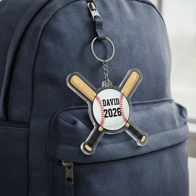 Personalized Baseball Keychain Custom Player Name and Year, Baseball Bat Keychain, Acrylic Baseball Player Gift, Little League Gift