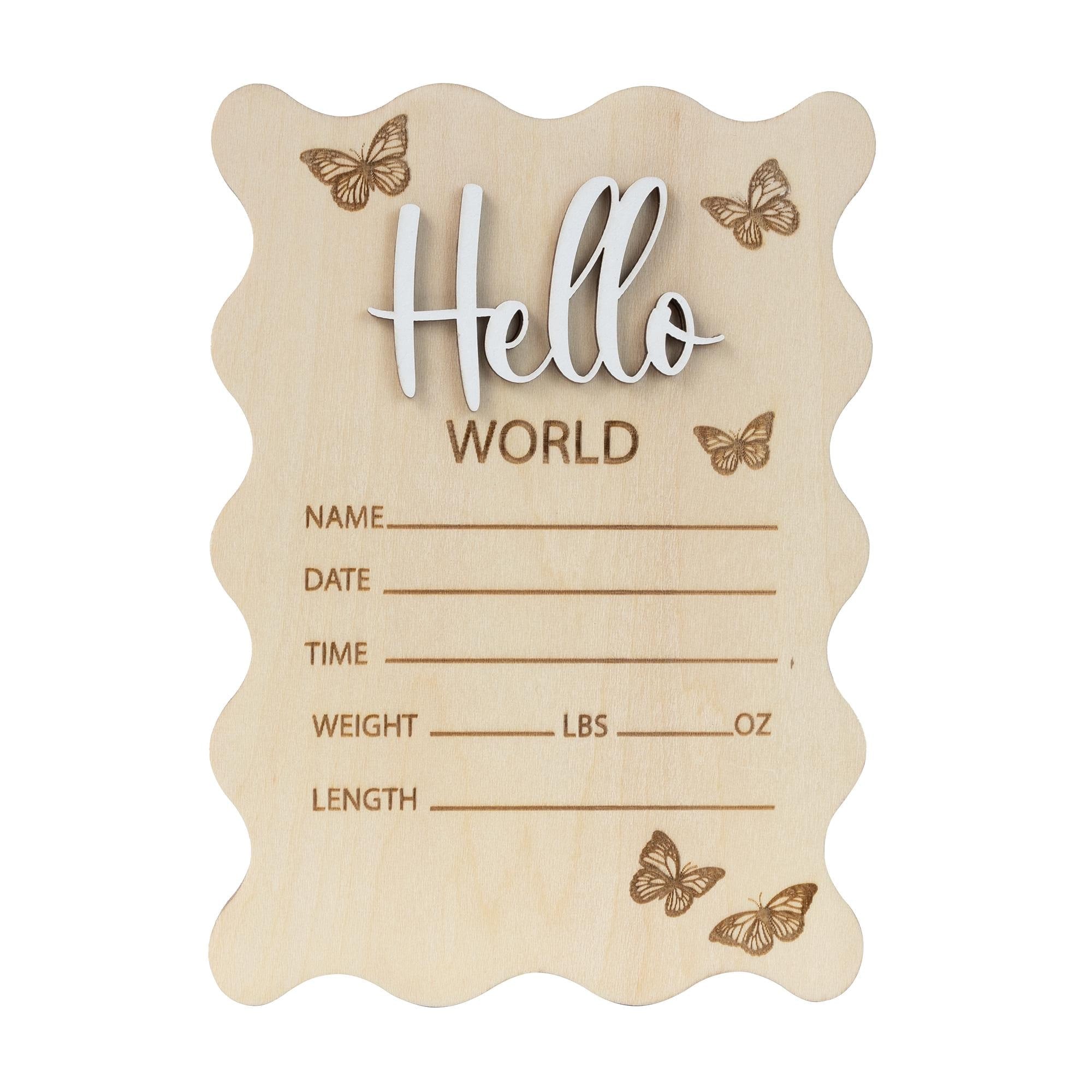 Hello World Sign, Baby Girl Name Sign, Scalloped Border Engraved Birth Announcement, Birth Stats Sign, Baby Keepsake, Birth Stat Sign