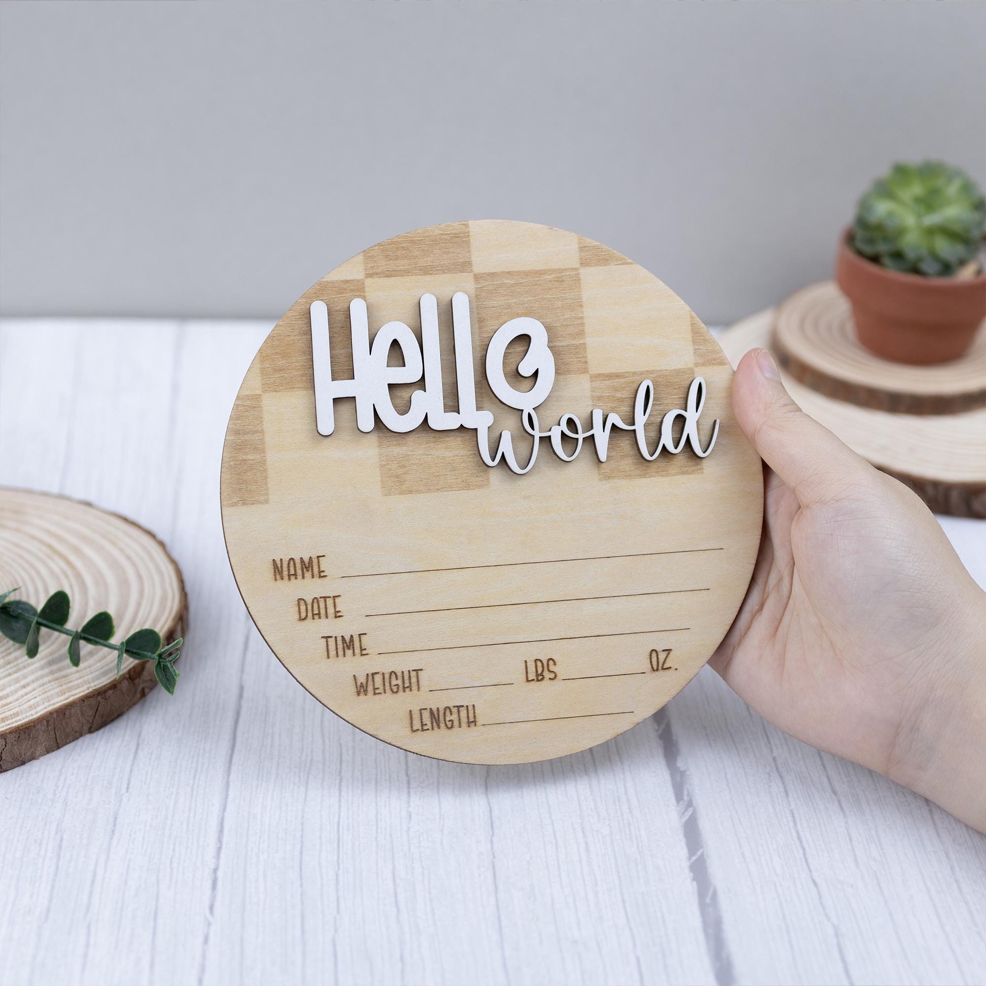 Personalized Hello World Baby Announcement Sign, Custom Newborn Name Sign, Baby Birth Stats Hospital Photo Prop Sign, Gender Reveal Sign
