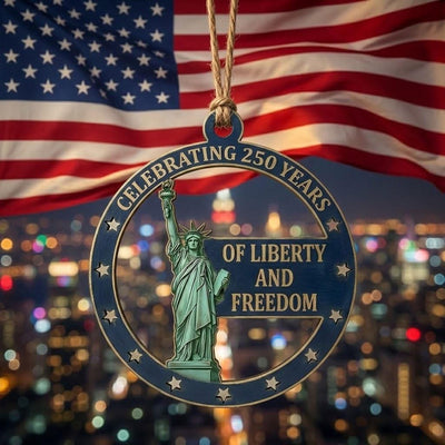 USA 250 Years Liberty Ornament, Semiquincentennial Gift, 1776-2026 Statue of Liberty Decor, America 250 Wooden Milestone Gift