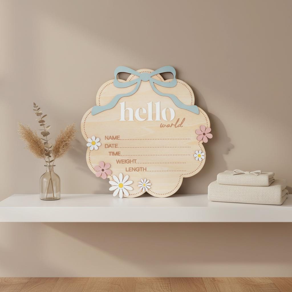 Personalized Wooden Birth Announcement Sign for Newborn Boy Photo
