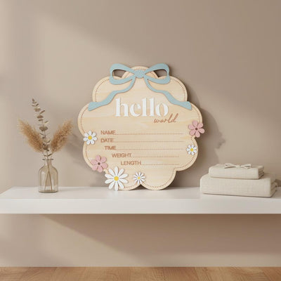 Personalized Wooden Birth Announcement Sign for Newborn Boy Photo
