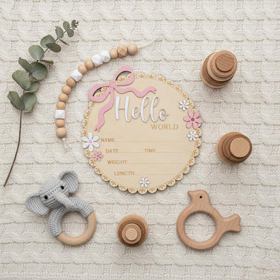Baby Girl Hello World Sign Wooden Birth Stats Baby Shower Gift