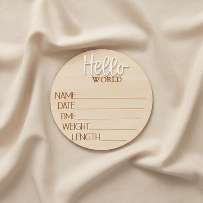 Personalized Baby Birth Stats Sign, Wooden Hello World Newborn Nursery Decor
