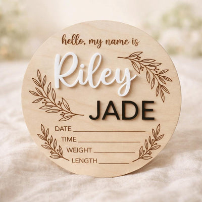 Hello My Name Is Baby Sign Personalized Wooden Baby Name Sign Custom Newborn Announcement Sign Birth Stats Photo Prop