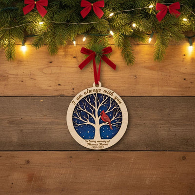 Personalized Memorial Christmas Ornament, Custom Wooden Ornament with Name and Years, Cardinal Remembrance Gift, Sympathy Keepsake, Ornament