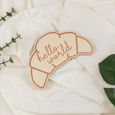 Wooden Croissant Baby Milestone Set, Rustic Monthly Photo Props,Hello World Birth Announcement Sign,Newborn Keepsake Gift,Monthly Milestones