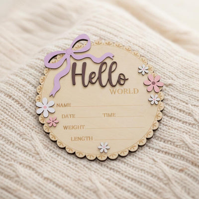 Baby Girl Hello World Birth Keepsake Sign Wooden Floral Nursery Decor