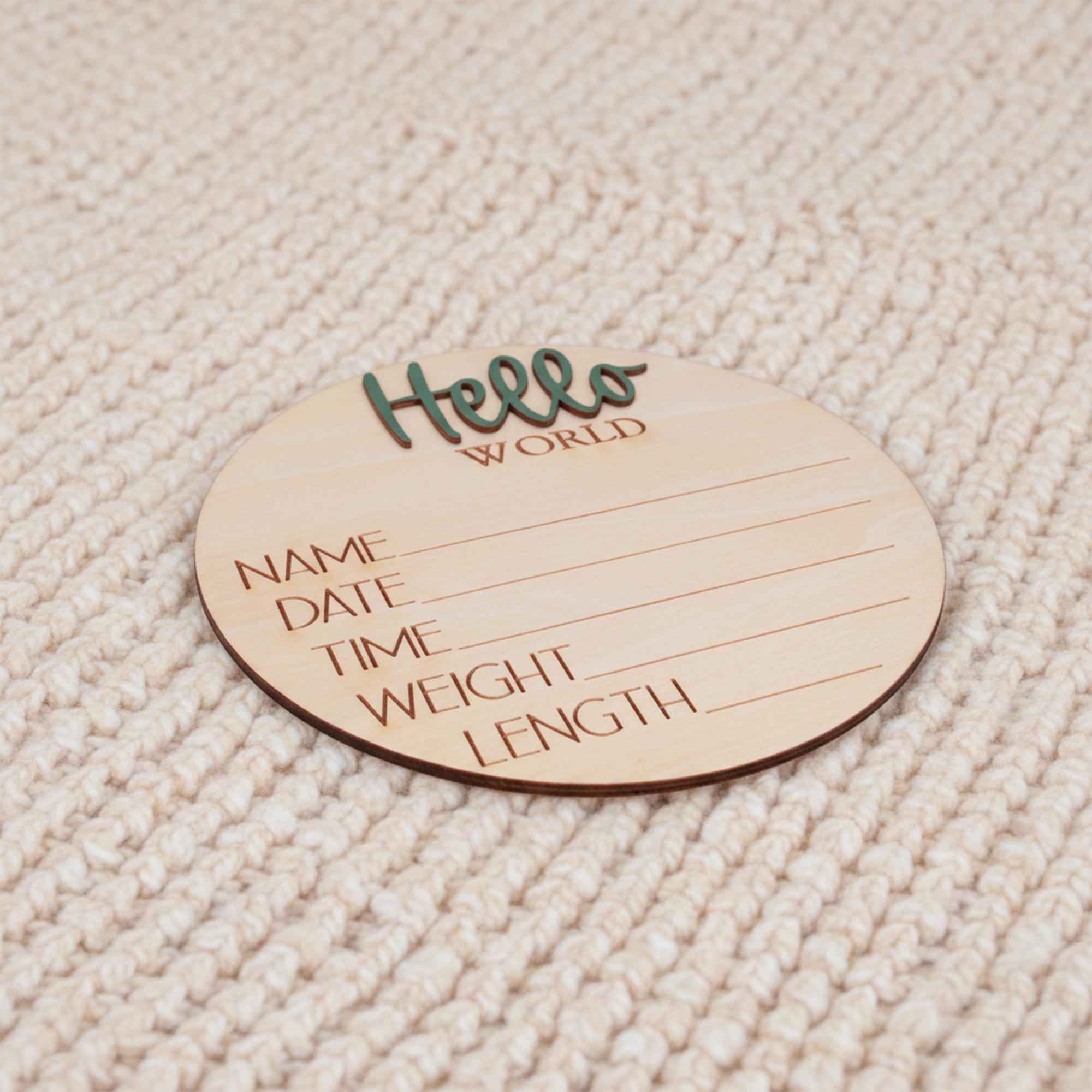 Newborn Hospital Baby Sign Hello World Wooden Birth Stats Photo Prop