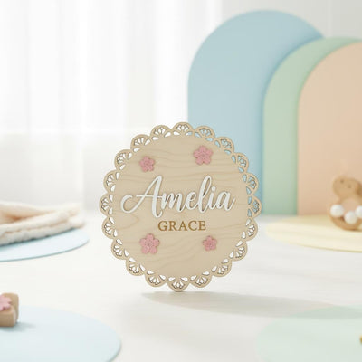 Personalized Baby Name Wood Sign, Floral Nursery Wall Decor