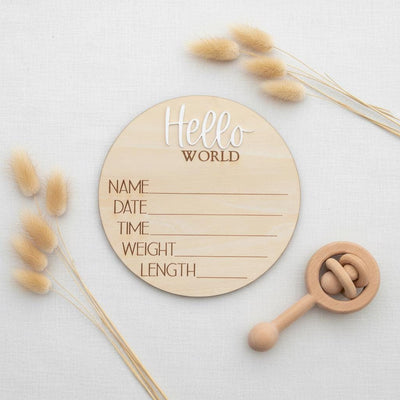 Personalized Baby Birth Stats Sign, Wooden Hello World Newborn Nursery Decor