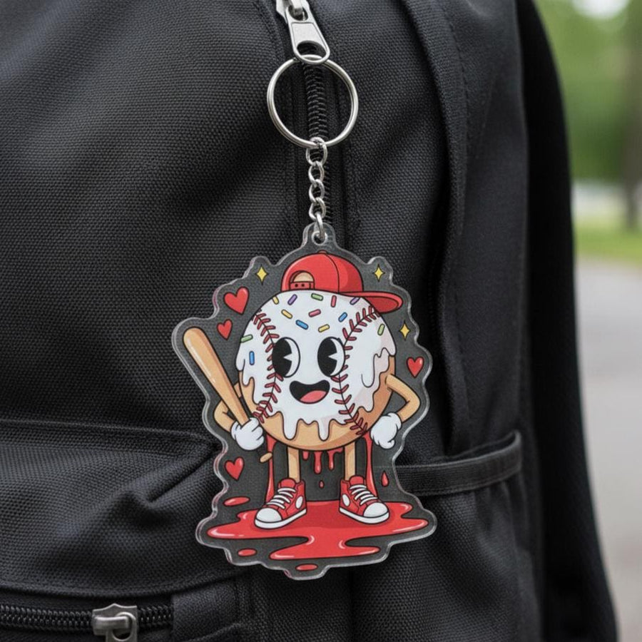 Cute Baseball Keychain, Cartoon Baseball Acrylic Keychain, Baseball Bag Charm, Baseball Player Gift, Little League Gift