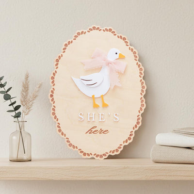 She’s Here Wooden Baby Announcement Sign, Newborn Nursery Decor