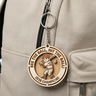 Personalized Wooden Baseball Keychain Custom Name and Number, Engraved Baseball Player Keychain, Little League Team Gift