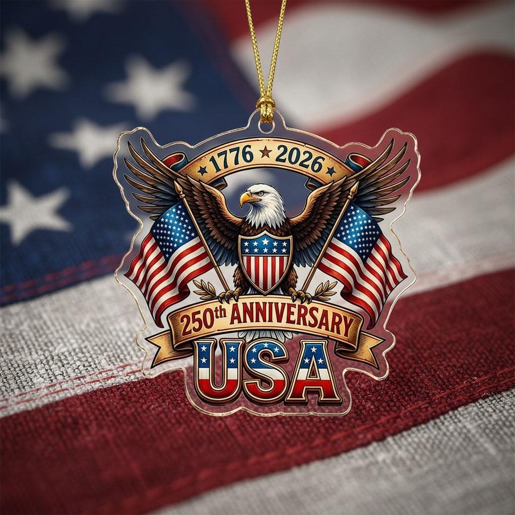 USA 250th Anniversary Ornament, Semiquincentennial Eagle Gift, 1776-2026 Patriotic Acrylic Keepsake, America Birthday Tree Decor
